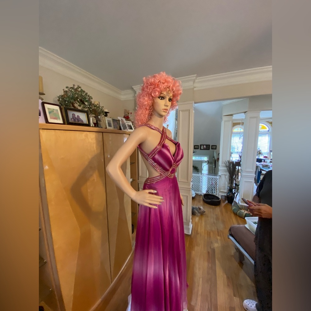 Rhinestone Studded Raspberry colored Evening Gown - Picture 4 of 12